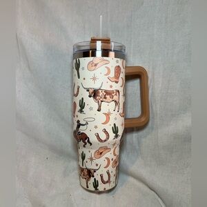 Cowboy-Themed Insulated Tumbler with Handle